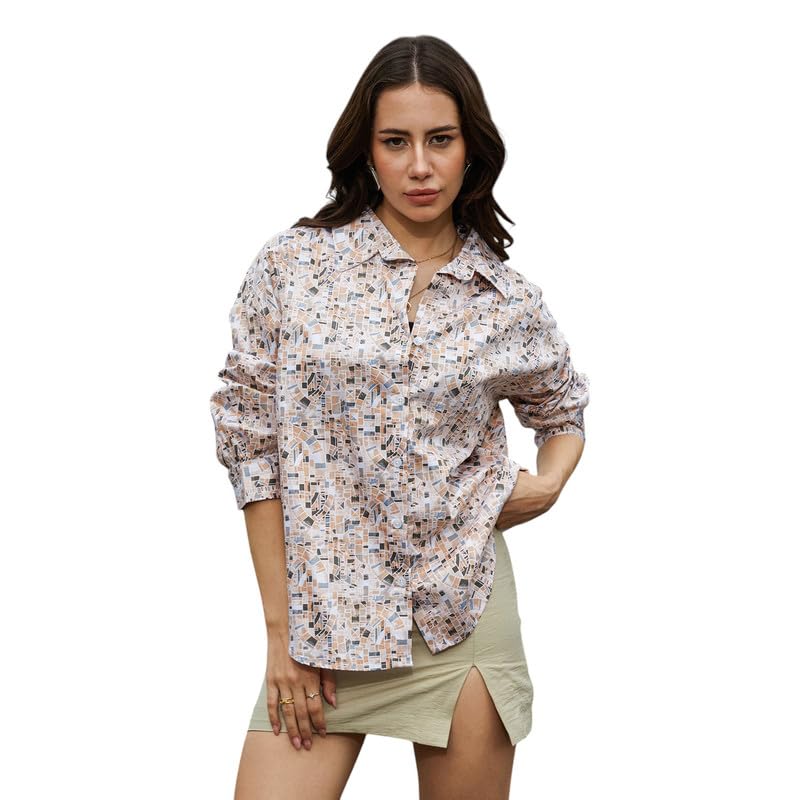 Image of PINACOLADA Women's Solid Oversized Shirt for Casual Wear | Spread Collar | Long Sleeve | Button Closure | Oversized Shirt Crafted with Comfort Fit for Everyday Wear