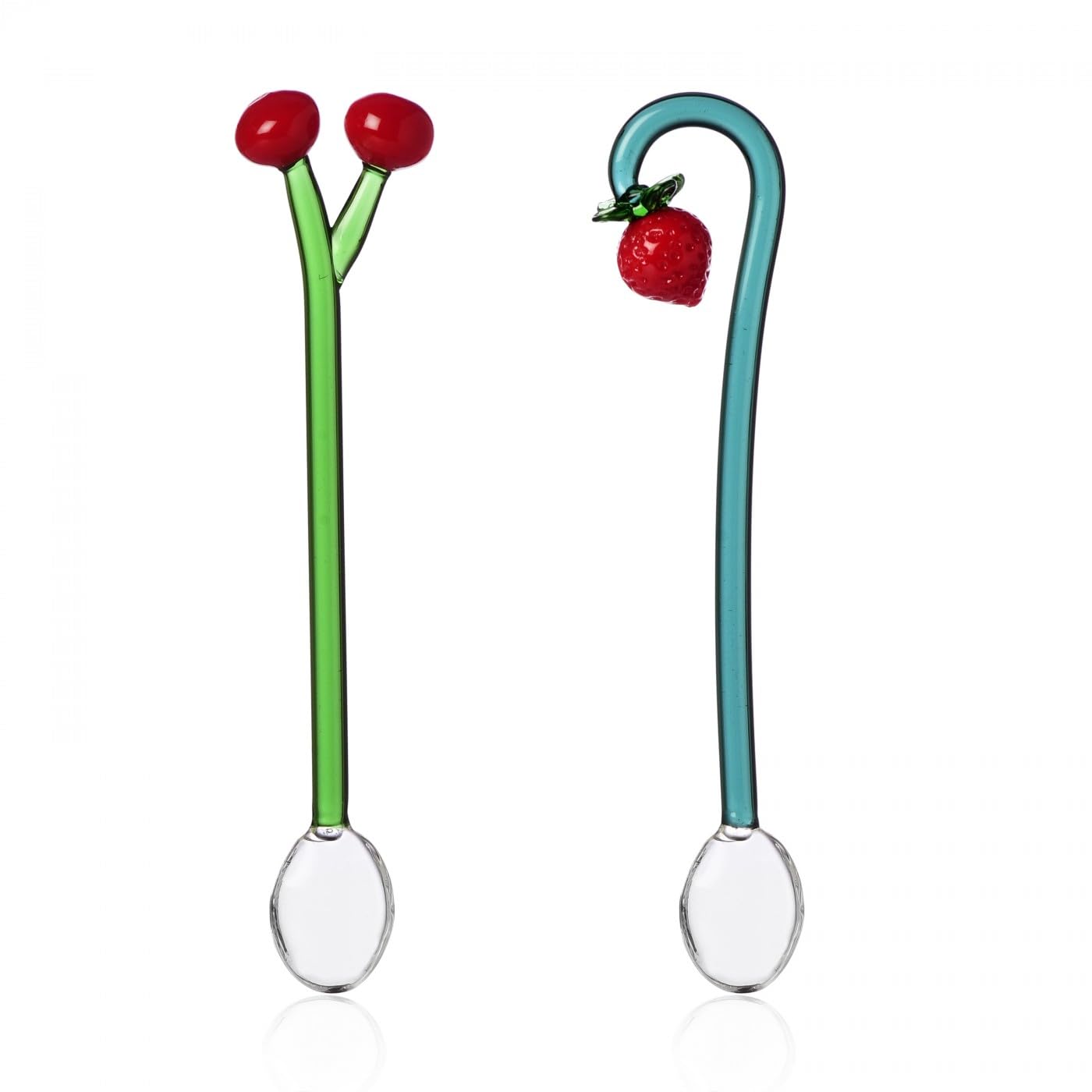 Ichendorf Milano Set di 2 Cucchiaini Ciliegie e Fragola, Collezione Fruits&Flowers, H 12 cm, Vetro Borosilicato, Fatto a Mano