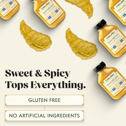 Image of Schaller & Weber Bavarian German Mustard, 9.5 Oz Squeeze Bottle (1pk) | Sweet & Spicy Mustard | Deli Condiment for Sausages, Pretzels & Sandwiches | All Natural, No Preservatives