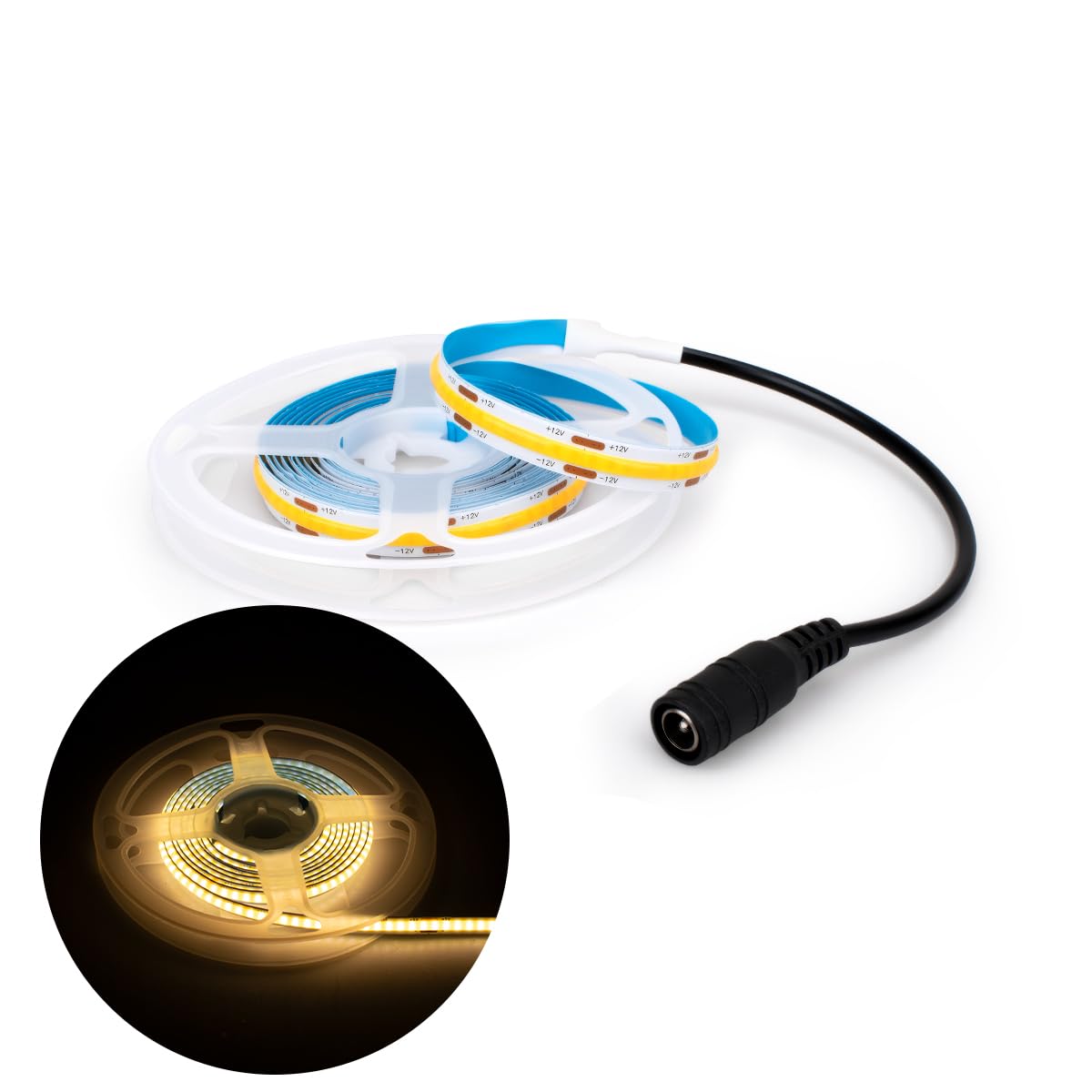 Innfeeltech 1M COB LED Light Strip, 8mm Width 12V 3000K 320LEDs/m Light Strip with DC Connector