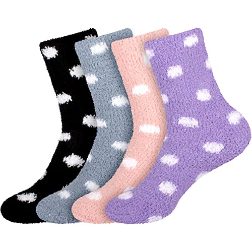 Image of BambooMN Women's Super Soft Fuzzy Socks, Polka Dot, Gradient, Snowflake, Featherlight Cuff - Assorted Colors