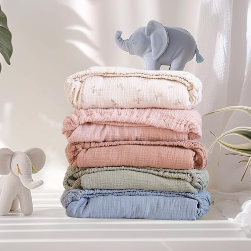 Image of MairMore 2 Pack Muslin Baby Crib Sheets, 52 x 28 in Fitted Bed Sheets | Soft & Durable, 100% Cotton Breathable Elastic Neutral Standard Sheets Set for Toddler, Newborn, Infants, Girls, Boys (Pink)