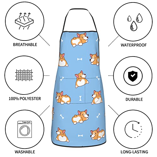 QQIAEJIA Kawaii Hund Welsh Corgi Schürzen Küche Koch Wasserdicht Verstellbar Lustige Schürze Für BBQ Mit Taschen Für Männer Frauen, Süßer Corgi-Hintern, One size