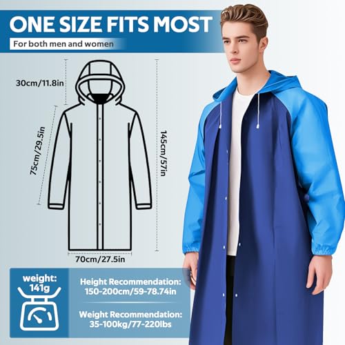 GAOHUI EVA Regenponcho für Erwachsene, Wasserdichter Regenmantel mit Kapuze, Wiederverwendbar & Atmungsaktiv, Transparentes Regencape für Wandern, Radfahren, Camping & Reisen (Blau)