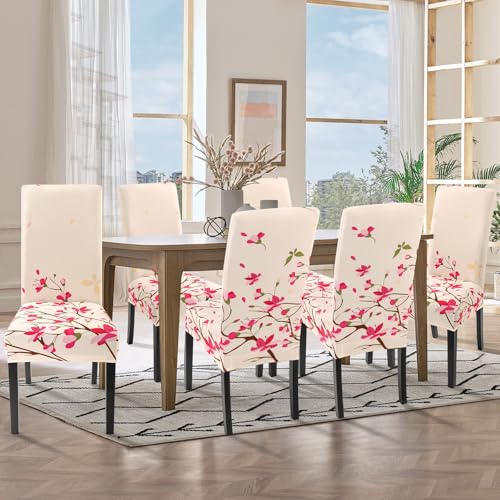 Image of SearchI Dining Room Chair Covers Slipcovers Set of 4, Spandex Super Fit Stretch Removable Washable Kitchen Parsons Chair Covers Protector for Dining Room,Hotel,Ceremony, Flowers