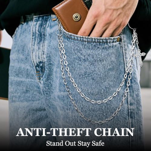 Image of GUSTAVE Layered Pants Chain for Men Punk Gothic Silver Jean Belt Trousers Chains Harajuku Street Wallet Pocket Keychains Waist Pocket Cool Hip Hop Rock Biker Goth Body Accessories