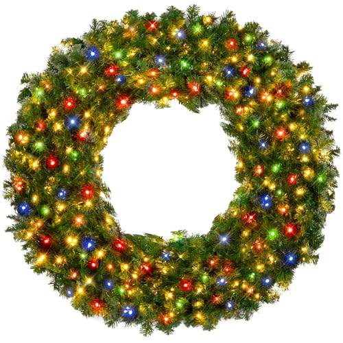 Image of Best Choice Products 60in Large Artificial Pre-Lit Fir Christmas Wreath Holiday Accent Decoration w / 375 Multicolor Lights, 930 PVC Tips