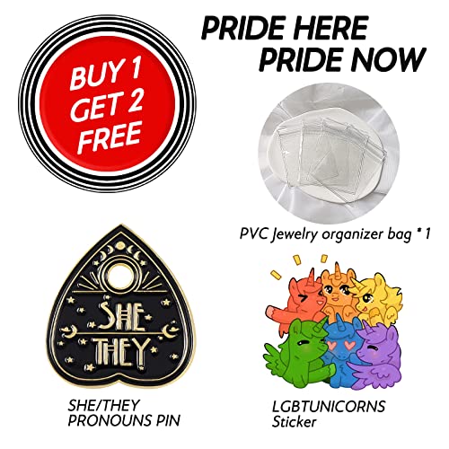Image of LGBTQ Pronouns Heart Pin - Lgbtq Pins For Pride Parade, Daily Wear(Free 1pc Pride Sticker Included)