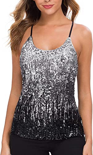 WILLIAMHUA Tops de Lentejuelas para Mujer Camisola de Mujer con Lentejuelas Brillantes Adornadas (M, Negro)
