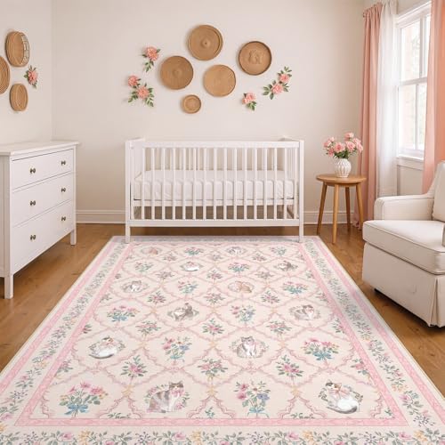 Tapete decorativo rosa 5x7 pies para dormitorio infantil miniatura 6