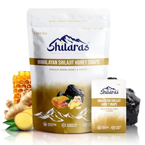 Image of 100% Pure Himalayan Shilajit /Shilajeet Honey Snaps /Card | Ginger Flavour | 600mg Pure Himalayan Shilajit with 70% Fulvic Acid | Improve Energy Strength and Immunity Booster for Men and Women (1 Week Pack)