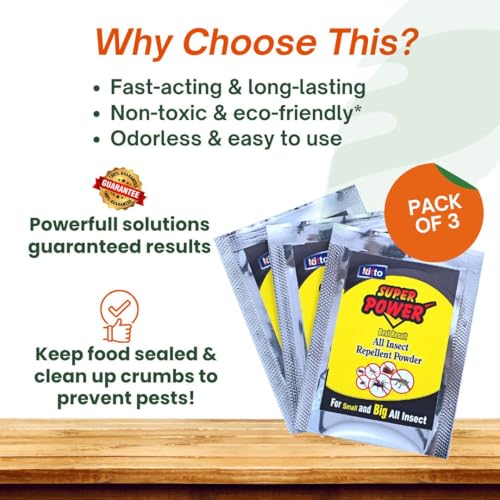 Image of KITTO Super Power All Insect Repellent Organic Spray Powder, For Cockroach, Ant, Bed Bug, Fly & Spider (Pack of 3) Make Solution of 6 litres of water.