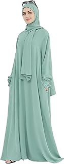 Women Muslim Dress Middle East Arabian Robe Islamic Modest Dress with Hijab Scarf Lace Sleeve Flowy Abaya Dress - Buy now