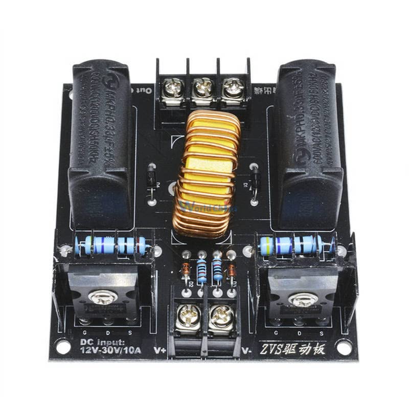 Angled view of the ZVS driver board highlighting heat sinks