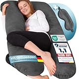 ELONEO NEU Seitenschläferkissen mit Bezug | Stillkissen | Schwangerschaftskissen XXL | Pregnancy Pillow | Komfortkissen für die Schwangerschaft | Lesekissen waschbar, anthrazit
