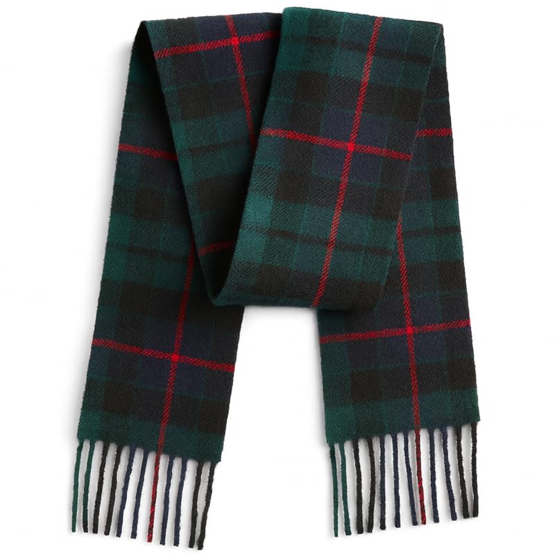 BRAW CLANS TARTANS Tartan Scarves for Women and Men - 100% Pure Lambswool Morrison Green Tartan Scottish Lightweight Scarf 12x60 inches Christmas Mothers day Wedding Gifts