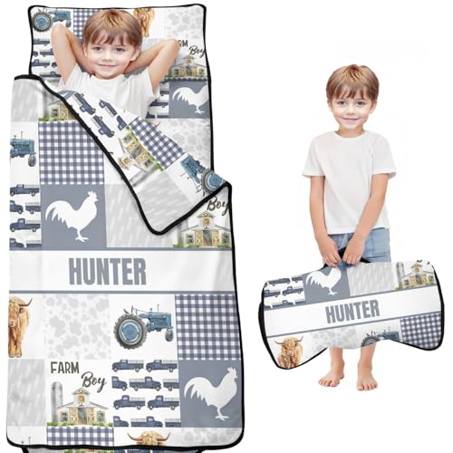 Personalized Toddler Nap Mat with Name – Custom Cute HighlandCowBag Sleeping Bag with Pillowcase & Blanket for Gitls Boys – Ideal Slumber Bags for Daycare, Preschool & Kindergarten