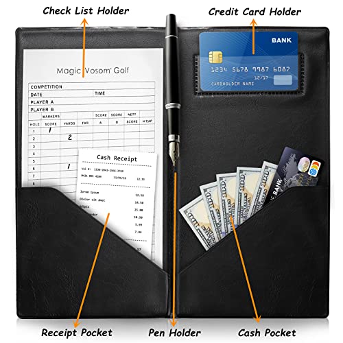 Lyellfe 12 Pack Restaurant Check Presenters, Guest Check Card Holder, PVC Leather Check Presenters for Servers, Black with Gold Thank You Imprint, Ideal for Restaurants, Cafe Bar Eatery