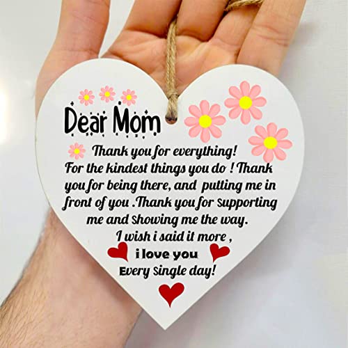 ANLEMIN Wooden Hanging Sign, Gifts for mom, Heart mom Gifts Ornaments for Birthday, Mother's Day, to The World You are A Mother Plaque Presents from Son Daughter, for mom