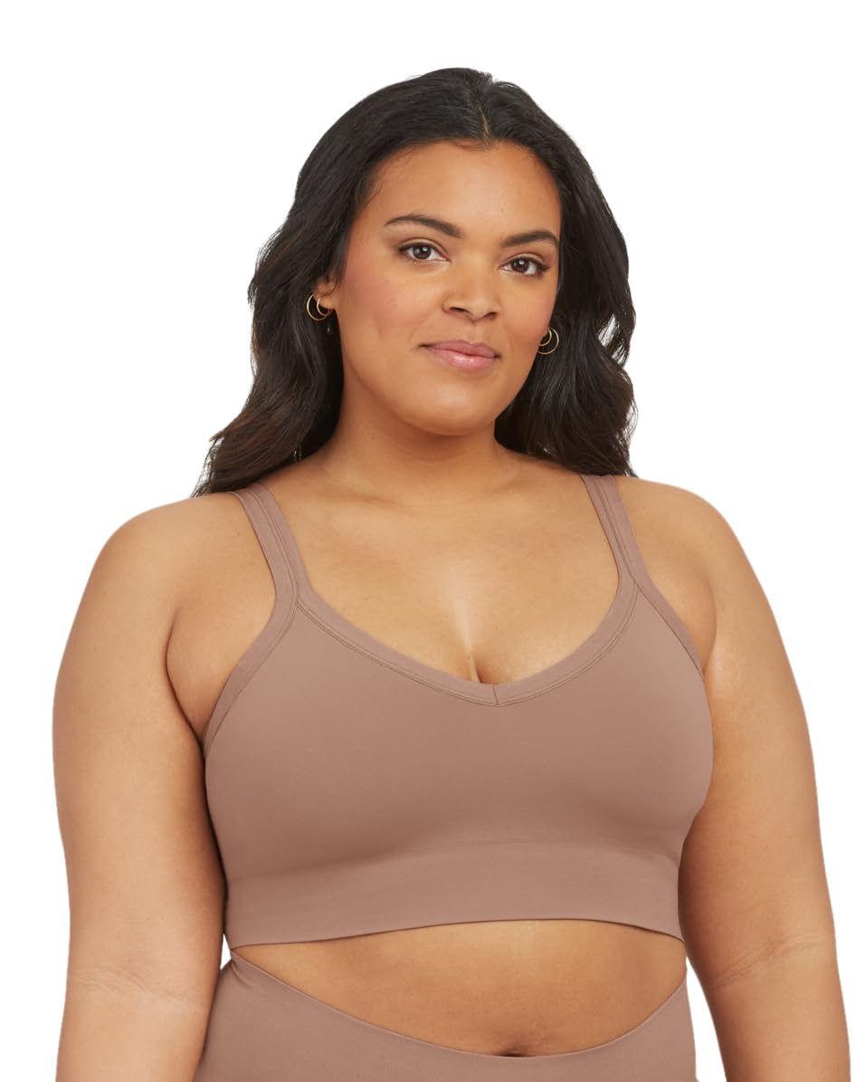 Spanx SPANXsmooth EcoCare Seamless Shaping Longline Bralette - Comfortable Everyday Bralette - Women's Bra with No Underwire - Cafe Au Lait - 1X