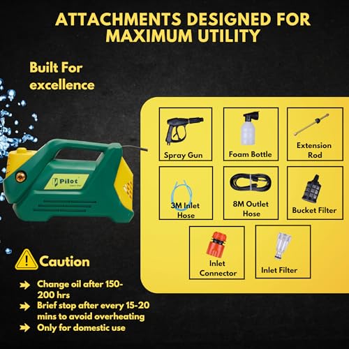 Image of Pilot Portable Car Washer 2800W Rhino High Pressure Washer | 150 Bar Pressure | 10L /min Water Flow | 220V | Heavy Duty Pressure Cleaner for Cars, Bikes, Home & Outdoor Cleaning
