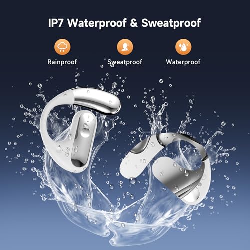 Image of Open Ear Headphones, Bluetooth 5.4 Wireless Earbuds with Ear Hooks, 40H Playtime, AI Clear Call, LED Display Charging Case, IPX7 Waterproof Sports Earphones for Running Workouts Commute, White