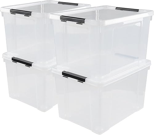 Miniatura 1 de Hespama Caja de almacenamiento de plástico transparente de 50 cuartos de galón con ruedas, 4 paquetes