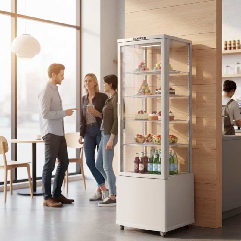 Vitrina Refrigerada Panorámica Blanca 235L - 4 Caras Acristaladas - LED - 0/+12°C