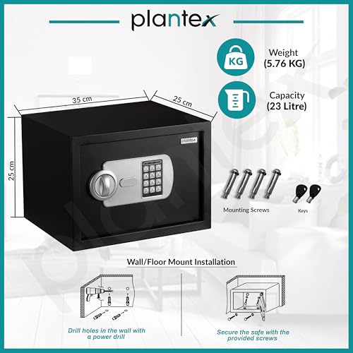 Image of Plantex 23 Litre Safe Locker for Home /Electronic Safety Locker with Master & User PIN Code Access with Emergency Key /Hotel Safe Box /2 Years Warranty By Plantex - Black
