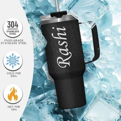 Image of ncgifts Personalized Tumbler Sipper Mug with Handle & Straw Lid | Custom Name & Logo Travel Coffee Mug | Vacuum Insulated 1200ml Stainless Steel Cup for Office, Gym, Travel & Gifting | Black