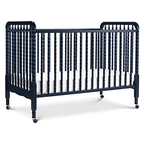 Image of DaVinci Jenny Lind 3-in-1 Convertible Crib in Navy, Removable Wheels, Greenguard Gold Certified