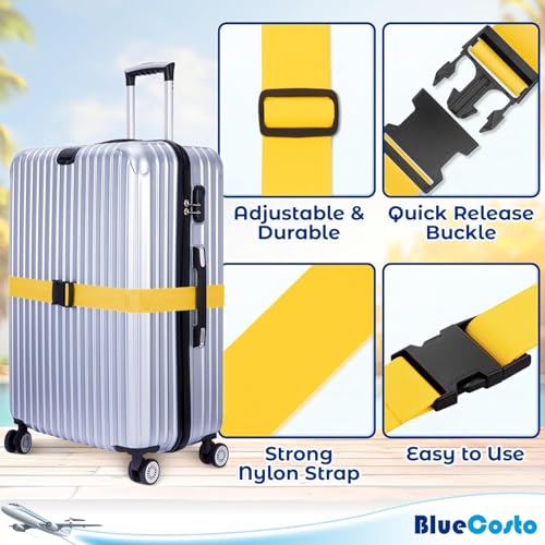 Luggage Straps for Suitcases - TSA Approved - Yellow, 4 PK - Premium Nylon Belts for Suitcase, Briefcase & Travel Bag - Adjustable Strap Length 46" - 78" - Image 3