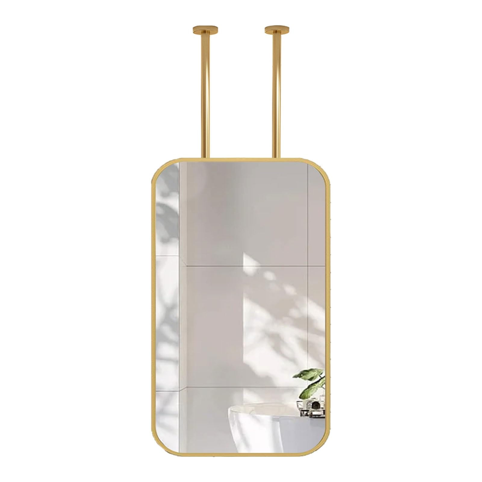 Miroir rectangulaire suspendu à double perche, l'élégance du métal doré pour votre salon 50x70