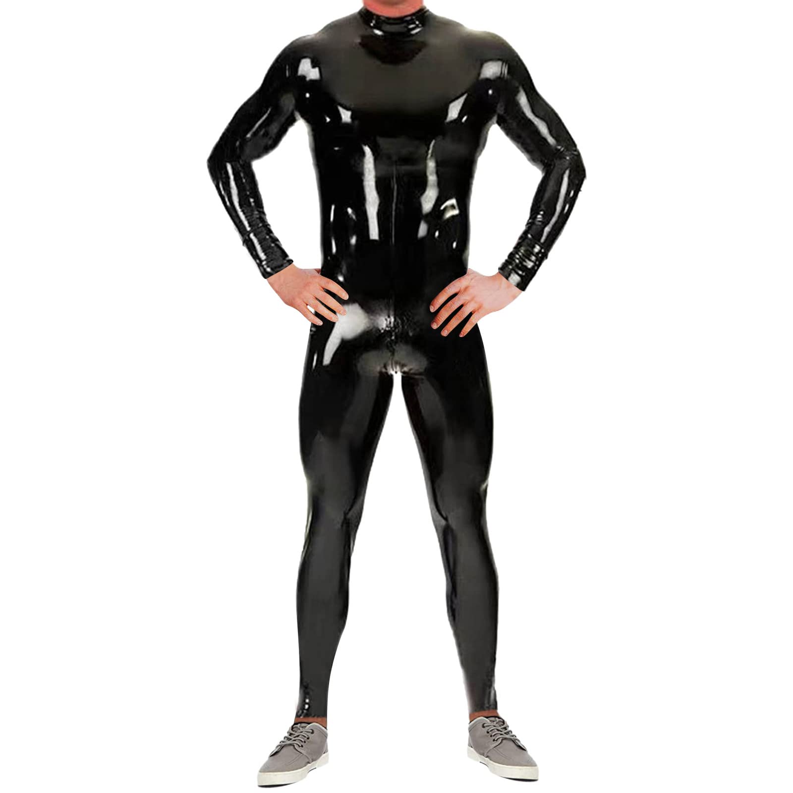 Traje de cuero brillante para hombre: Pantalón de látex ajustado con cremallera, estilo Sleek and Shiny Leather, Negro, para hombres interesados en ropa fetichista o BDSM