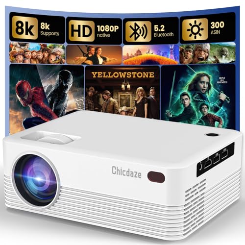 Mini projecteur portable Bluetooth 1080P blanc avec écran inclus