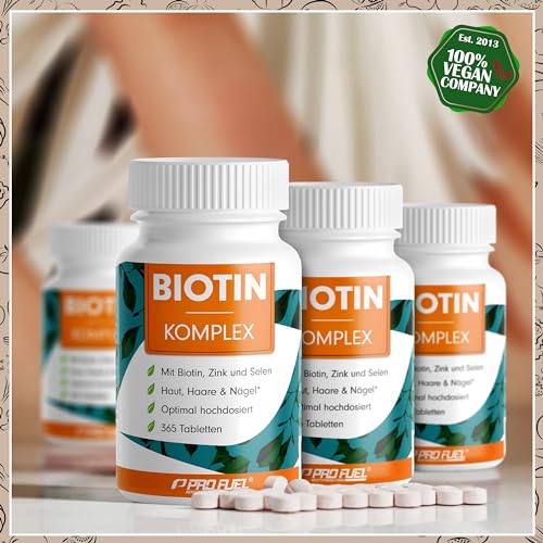 Biotin hochdosiert 10.000 mcg - 365 Biotin Tabletten mit Zink & Selen - Hochwertiger Komplex für Haarwuchs, Haut & Nägel - laborgeprüft mit Zertifikat - 100% vegan - Vorratspack für 1 Jahr