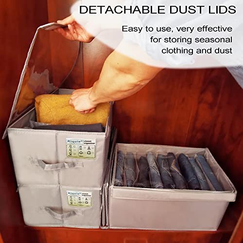 2 Pcs Newly Upgrade Foldable Wardrobe Clothes Organizer For Jeans, Riquie Closet Drawers Organizers And Storage Thick Pants, Sweater T-Shirt With Handle, Label, Clear Lids (7 Grids Grey) #TOP7