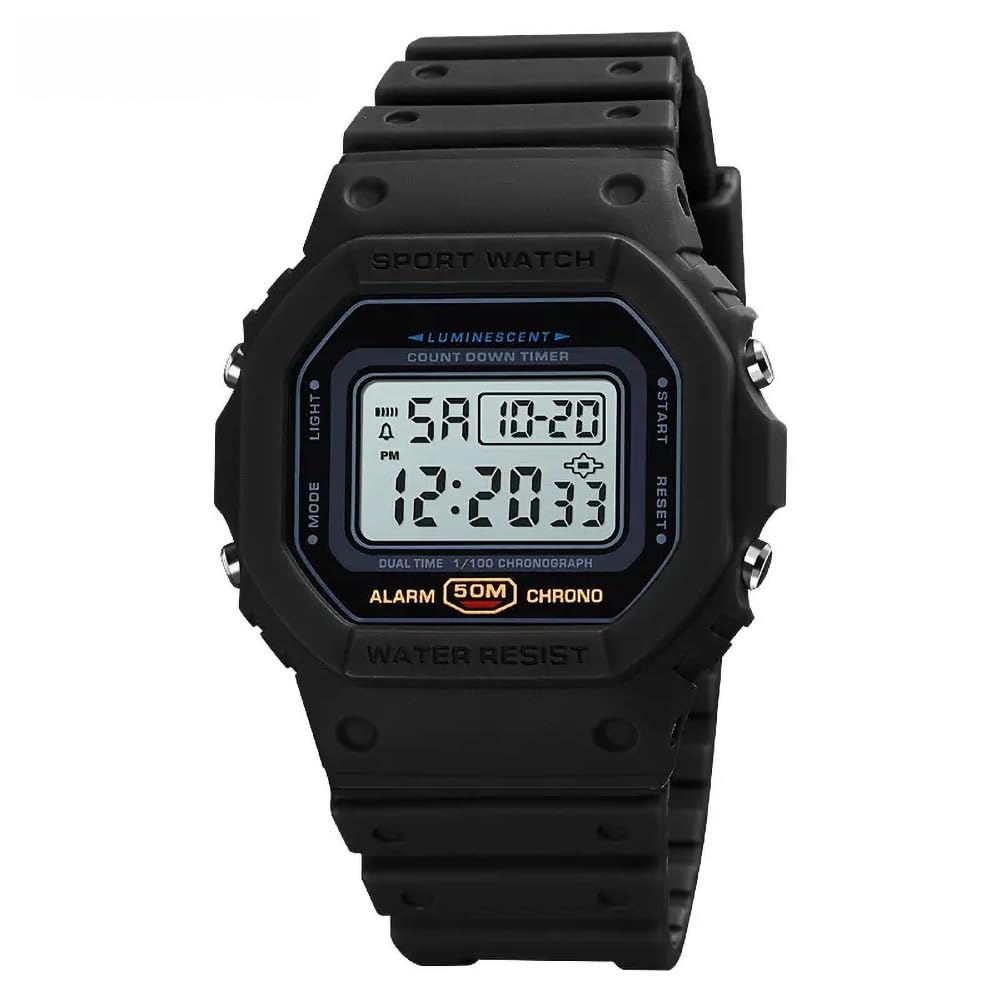 Reloj Digital para Hombre, con Retroiluminación, Impermeable, Resistente a Los Golpes, con Alarma, Cronómetro, Cuenta Regresiva