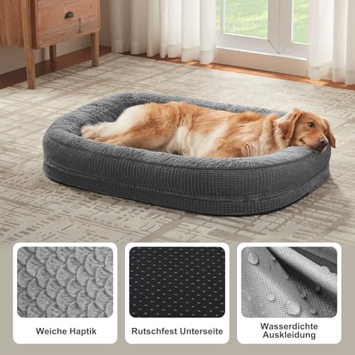 Pawk Orthopädisches Hundebett Grosse Hunde, Vierseitiges Nackenrolle Kissen Hundebett Orthopädisch, Memory Foam Hundekorb XL Wasserdicht rutschfest, Hundebetten Abnehmbar und Waschbar