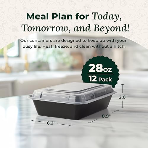 Enther-Meal-Prep-Containers-12-Pack-1-Compartment-Single-Lids-Food-Storage-Bento-BPA-Free-Stackable-Reusable-Lunch-Boxes-MicrowaveDishwasherFreezer-Safe-Portion-Control-28-oz