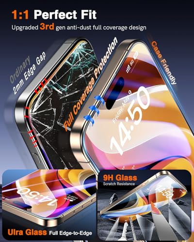 Image of LK 2 Pack for iPhone 17 /17 Pro / 16 Pro Screen Protector Tempered Glass, Military Grade Shatterproof [Auto Dust-Elimination, 0 Dust & Bubbles] Anti-Scratch, Max Coverge Screen Protector