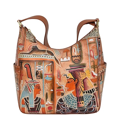 Image of Anuschka Women's Leather Hobo Bag - Hand-Painted Genuine Leather Handbag with Side Pockets for Everyday Use - 382