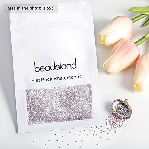 Image of Beadsland 2880pcs Flat Back Crystal Rhinestones Round Gems for Nail Art and Craft Glue Fix,Light Pink AB,SS3,1.2-1.4mm