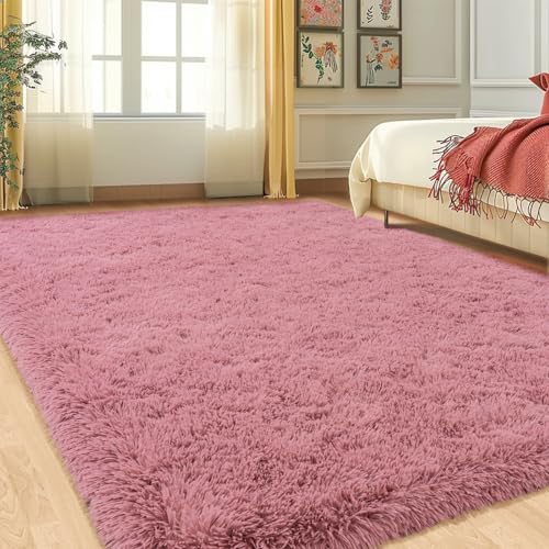 Fluffy Rugs for Living Room 9x12, Large Fuzzy Shag Rug for Bedroom Girls Kids Room, Soft Non-Slip Indoor Plush Carpet for Nursery Dorm Home Decor, Blush Pink