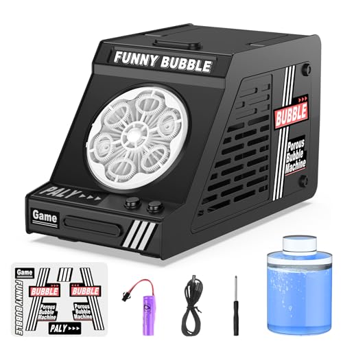 Euakee Máquina de bolhas, máquina automática de bolhas, sabão portátil com luz, 15000 bolhas/min, à prova de fugas, para exteriores, aniversários, desempenho cénico