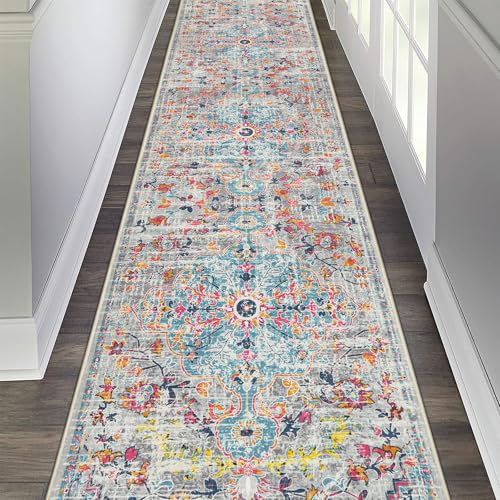 Pauwer Boho Hallway Runner Rug 2'6'' x 14' Washable Entryway Area Rugs Non Slip Farmhouse Vintage Floor Mat Long Carpet Runner for Hallways Laundry Room Kitchen Bathroom Bedroom