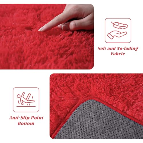Red Rugs for Bedroom 5x7 ft - Ultra Soft Faux Fur Area Rug - Plush Non-Slip Shaggy Carpet for Living Room, Cozy Fluffy Rug for Kids Boys Girls Dorm Nursery Room, High Pile Floor Carpet