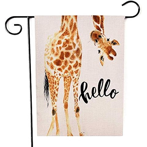 Ogiselestyle Hello Giraffe Welcome Garden Flag Small Vertical Double Sided Decorative House Yard Décor Flag for Indoor Outdoor Decoration 12x18 inch Cover