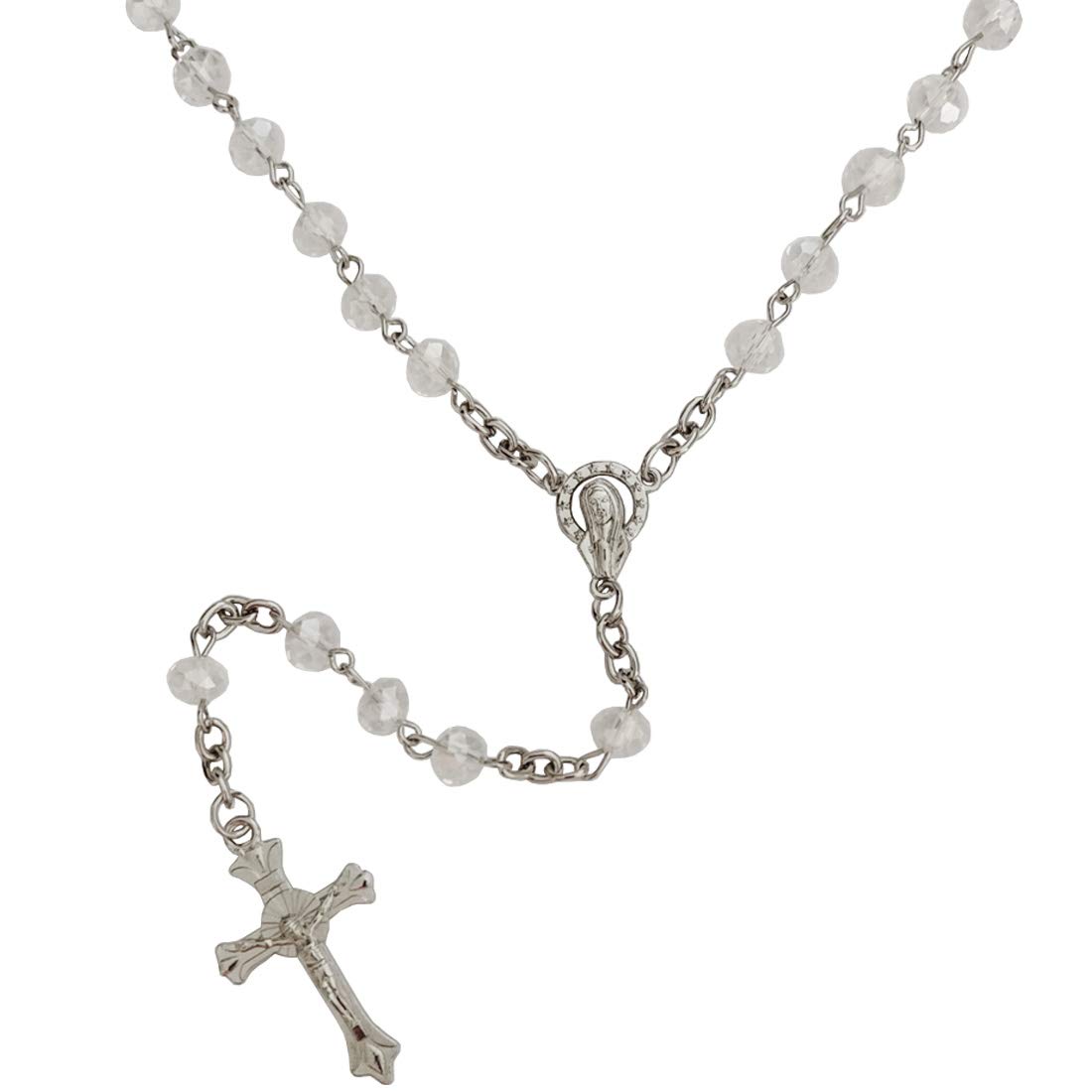 Sullery Christmas Gift Jesus Christ Cross Crucifix Rosary Holy Prayer Pearls White and Silver Crystal,Metal 01 Necklace Chain for Men and Women (B0BQRNGZJX) Amazon Price History, Amazon Price Tracker