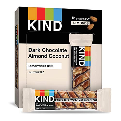 KIND Dark Chocolate Almond Coconut Bars, Low Glycemic Index, Gluten Free Bars, 1.4 OZ, 12 Count